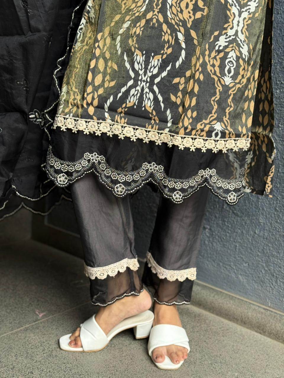 Elegant Black Printed Kurta Set with Dupatta