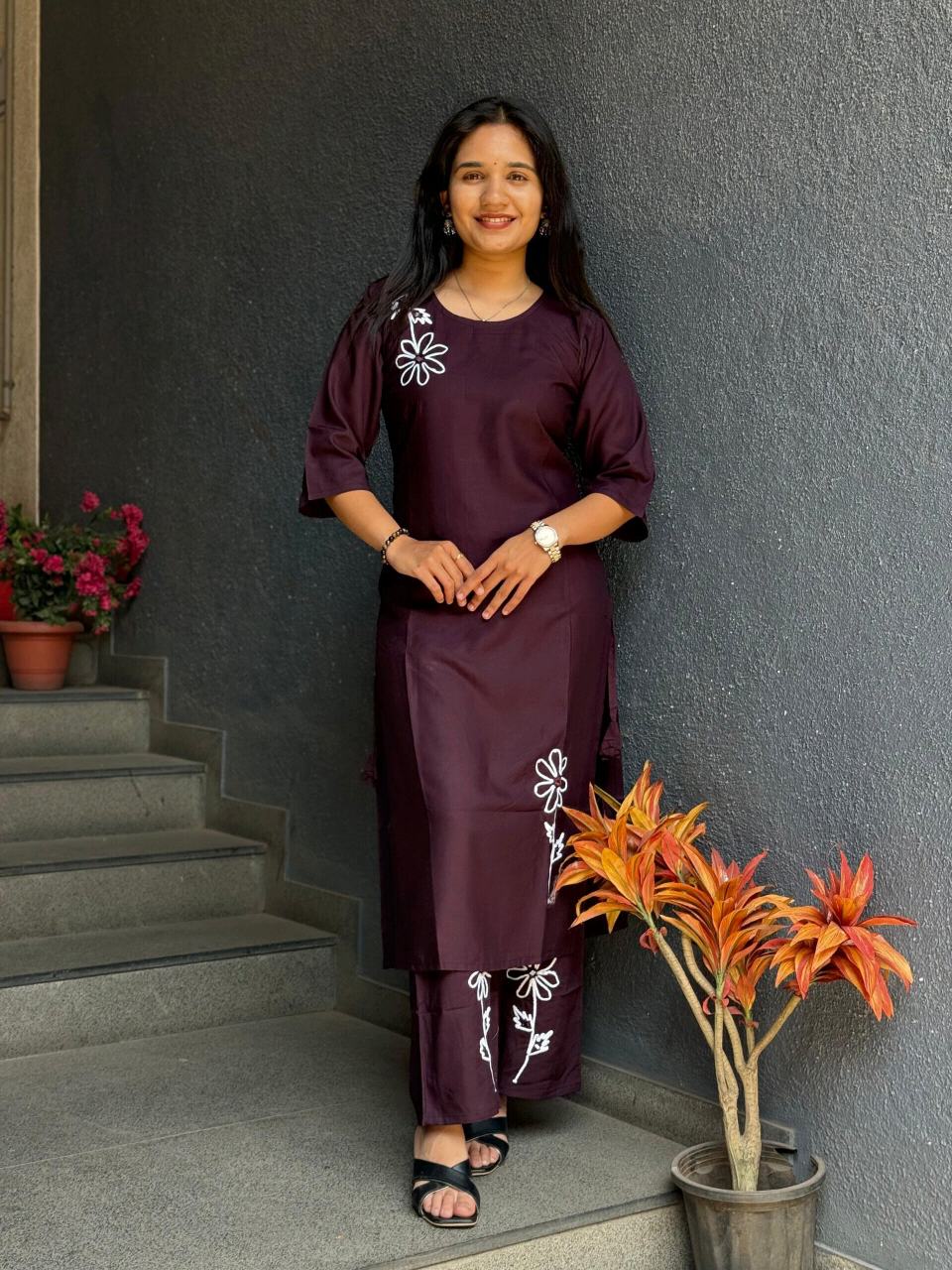 Elegant Maroon Embroidered Cord Set