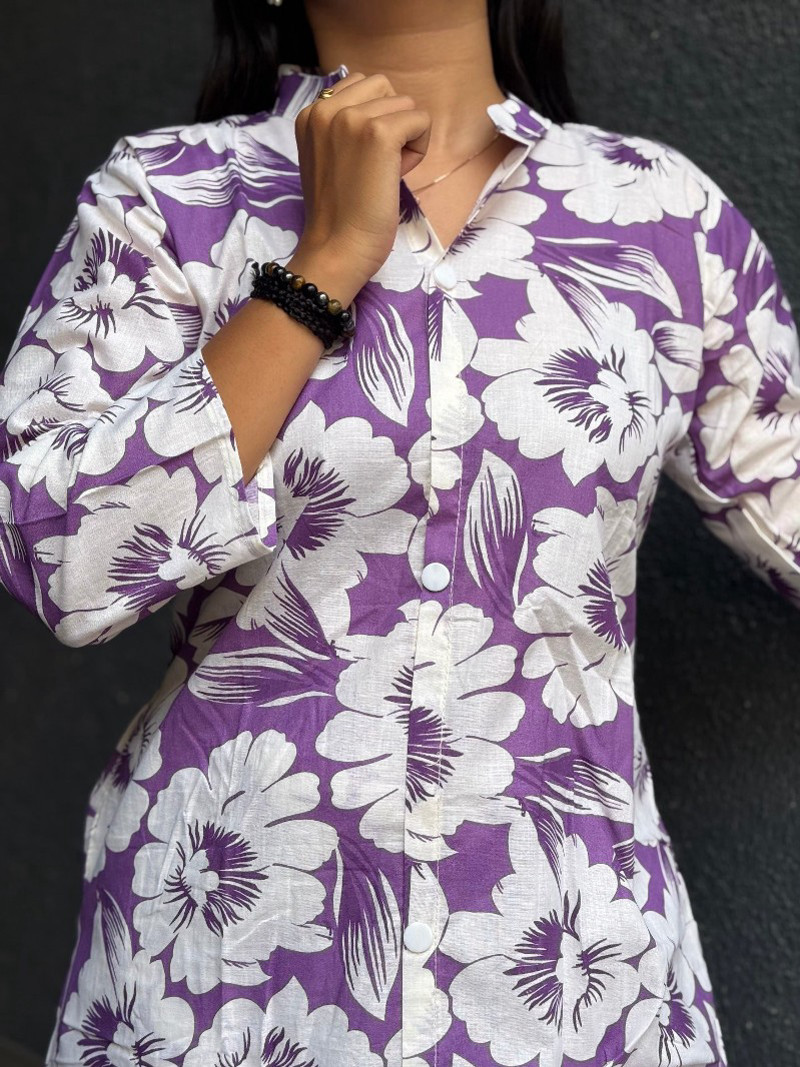 FLORAL PRINT KURTA WITH ANKLE LENGTH PANTS IN COTTON