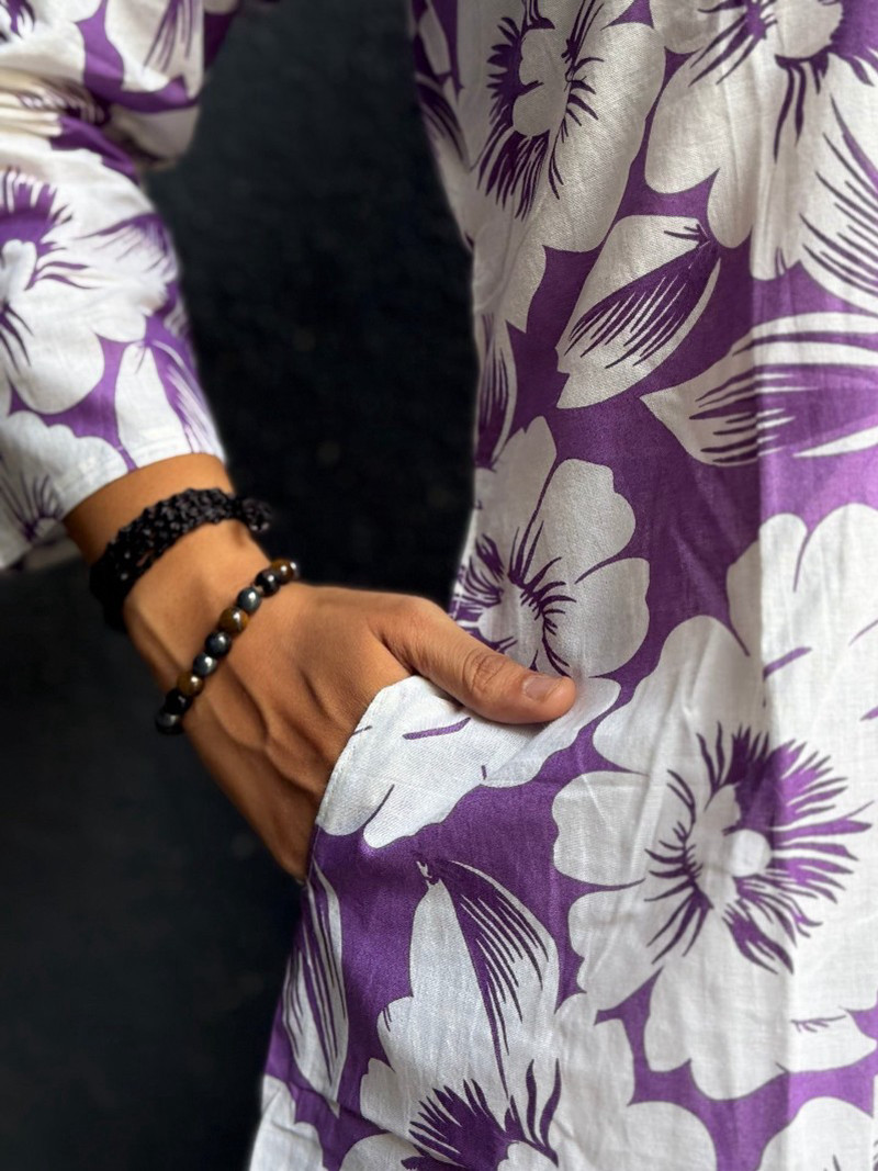 FLORAL PRINT KURTA WITH ANKLE LENGTH PANTS IN COTTON