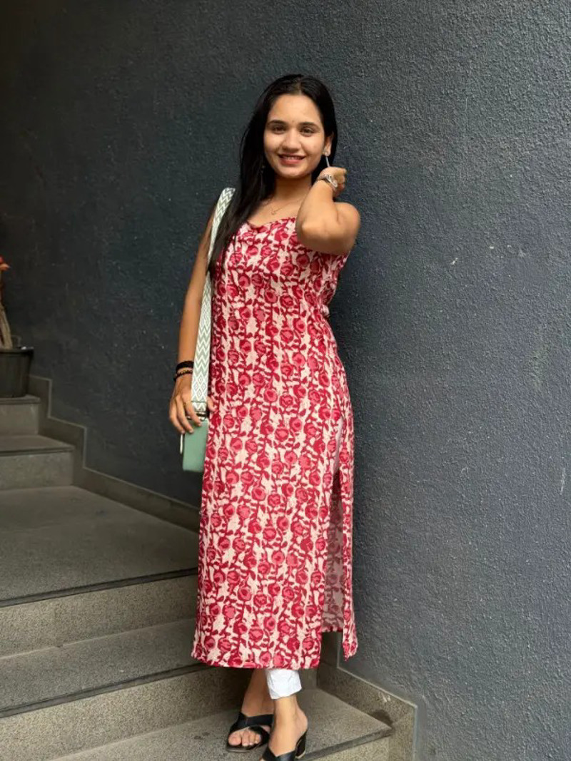 FLORAL PRINT RED KURTI WITH SIDE SLITS