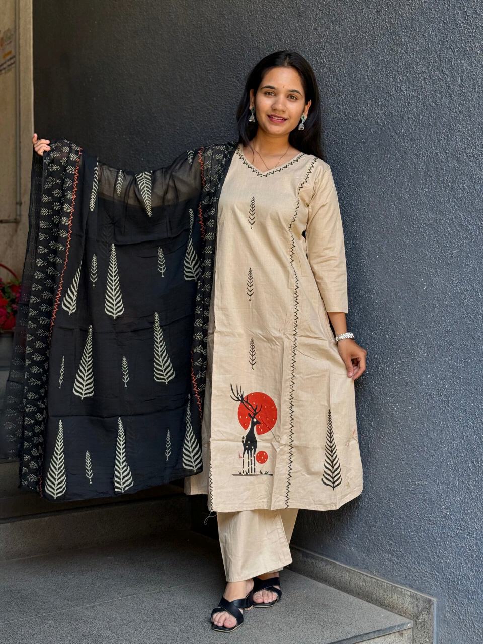 Ivory Noir Dabu Cotton Suit Set