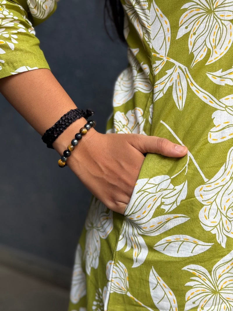 OLIVE FLORAL COTTON CORD SET WITH WHITE PRINT