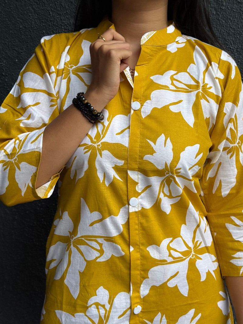SUNNY MUSTARD FLORAL PRINTED COTTON SUIT SET