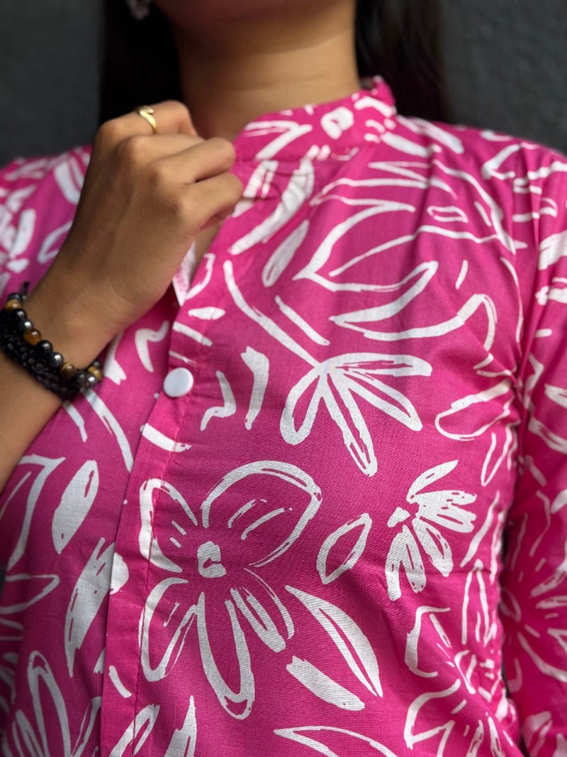 VIBRANT PINK FLORAL PRINT COTTON ENSEMBLE